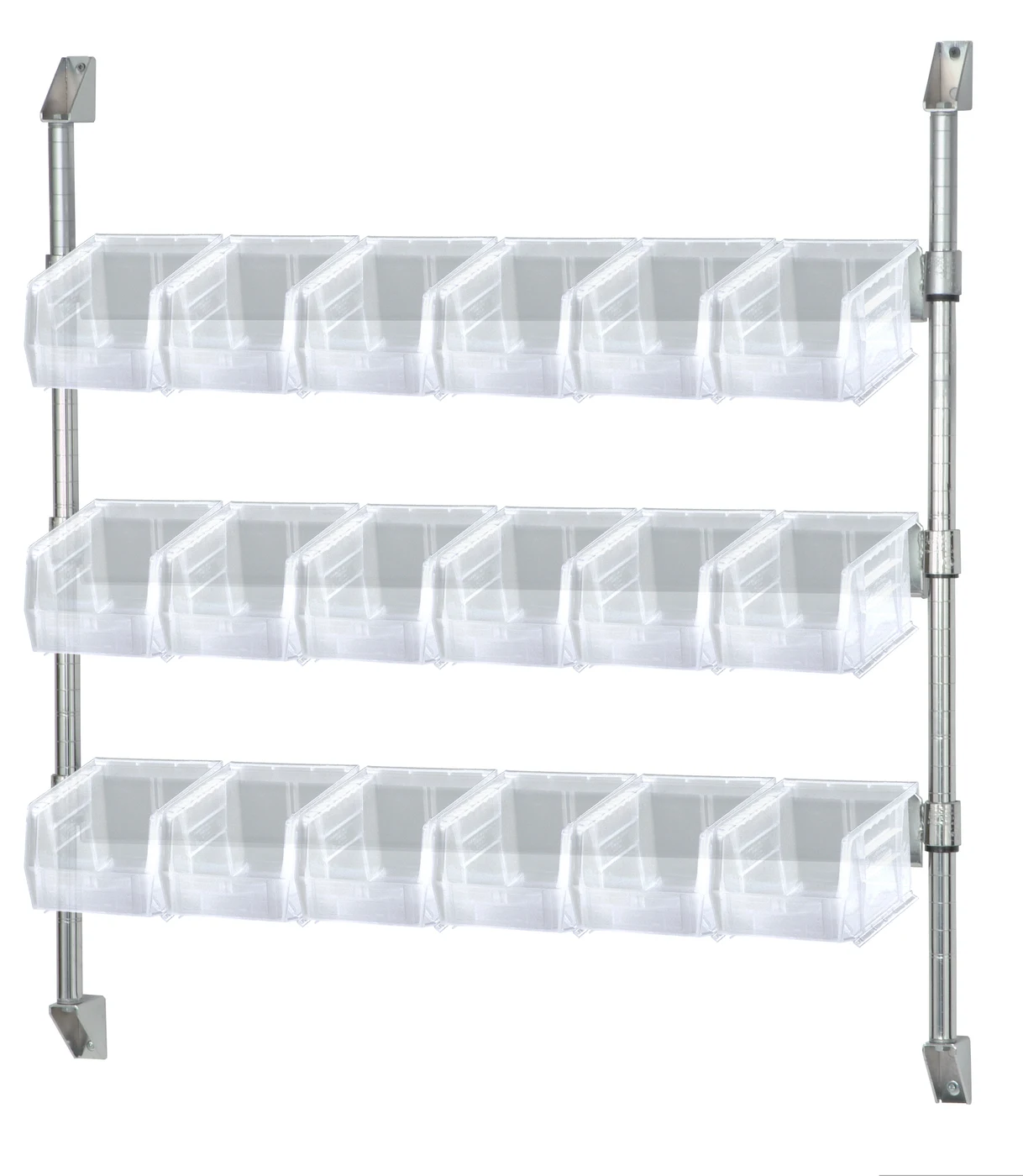Quantum CAN-34-36BH-230CL Cantilever Bin Holder Post Wall Mount, 36"W x 10-7/8"D x 34"H, Chrome