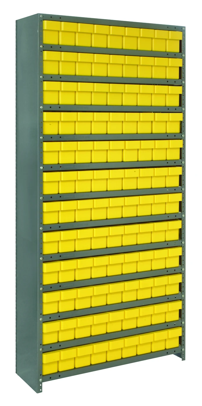 Quantum CL1275-501YL Closed Shelving Unit, 12"D x 36"L x 75"H, 400 lb capacity, Galvannized