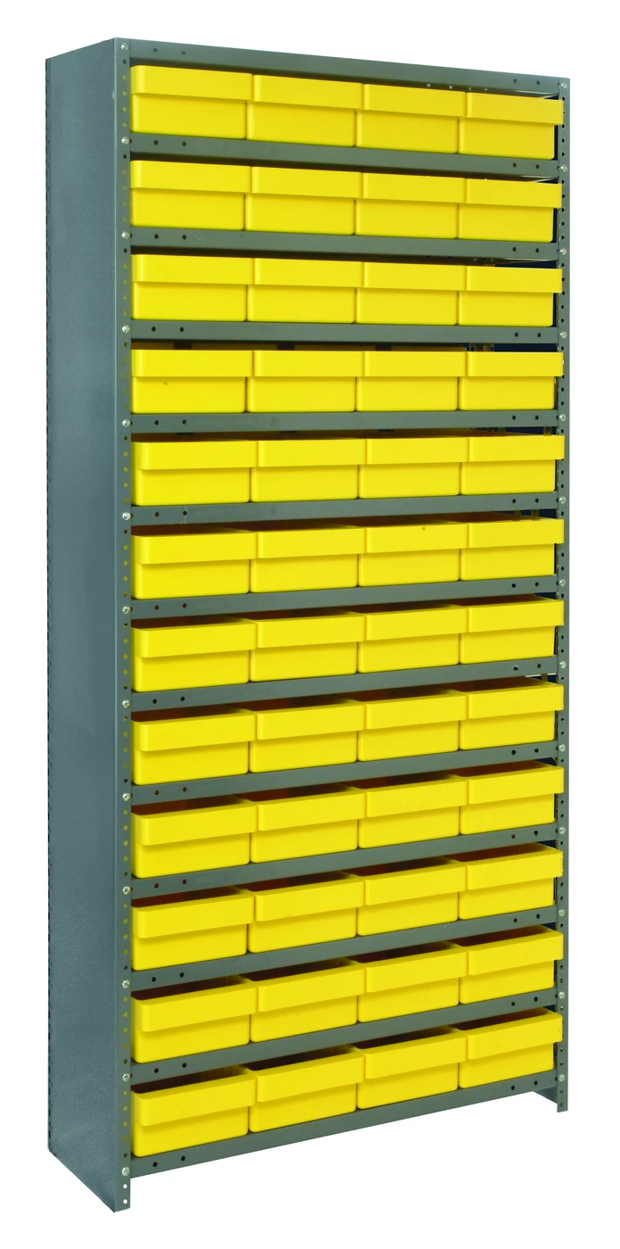 Quantum CL1275-701YL Closed Shelving Unit, 12"D x 36"L x 75"H, 400 lb capacity, Galvannized