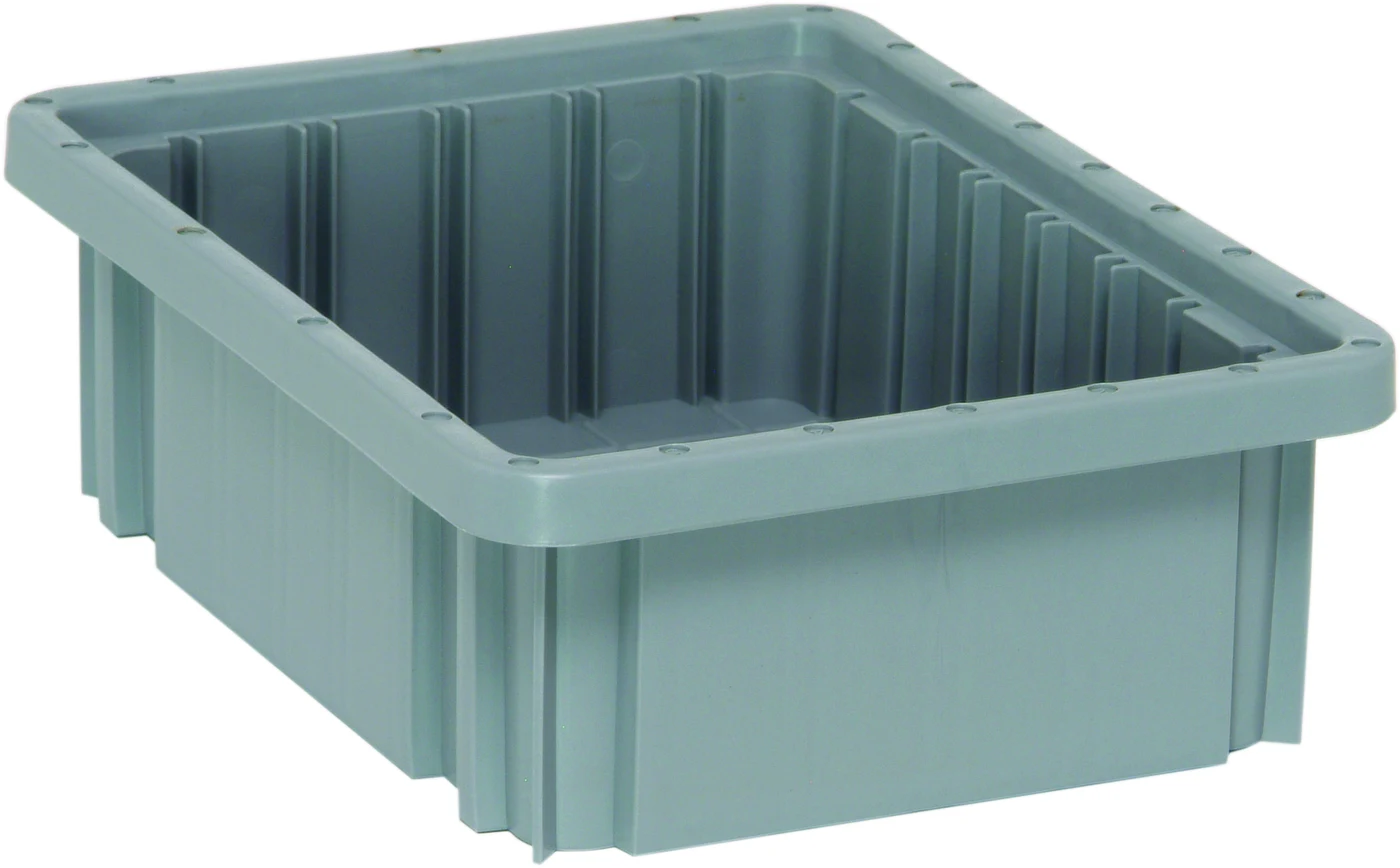 Quantum DG91035GYCS Dividable Grid Container, 10-7/8"L x 8-1/4"W x 3-1/2"H, Gray, Case of 20