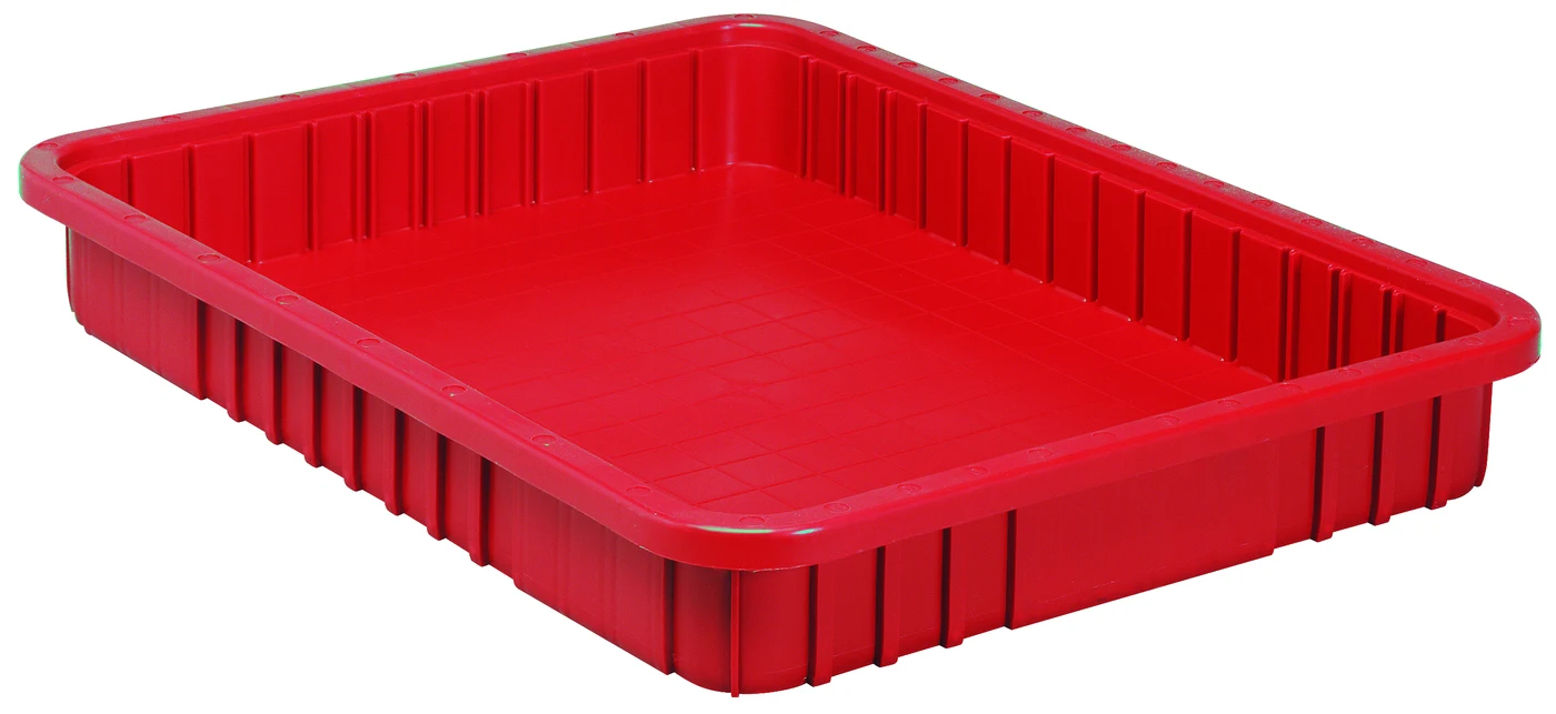Quantum DG93030RDCS Dividable Grid Container, 22-1/2"L x 17-1/2"W x 3"H, Red, Case of 6