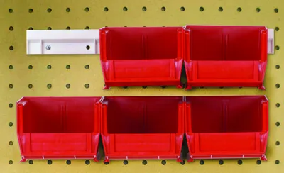 Quantum HNS210RD Hang-n-Stack Bin, 5-3/8"L x 4-1/8"W x 3"H, Red, Pack of 6