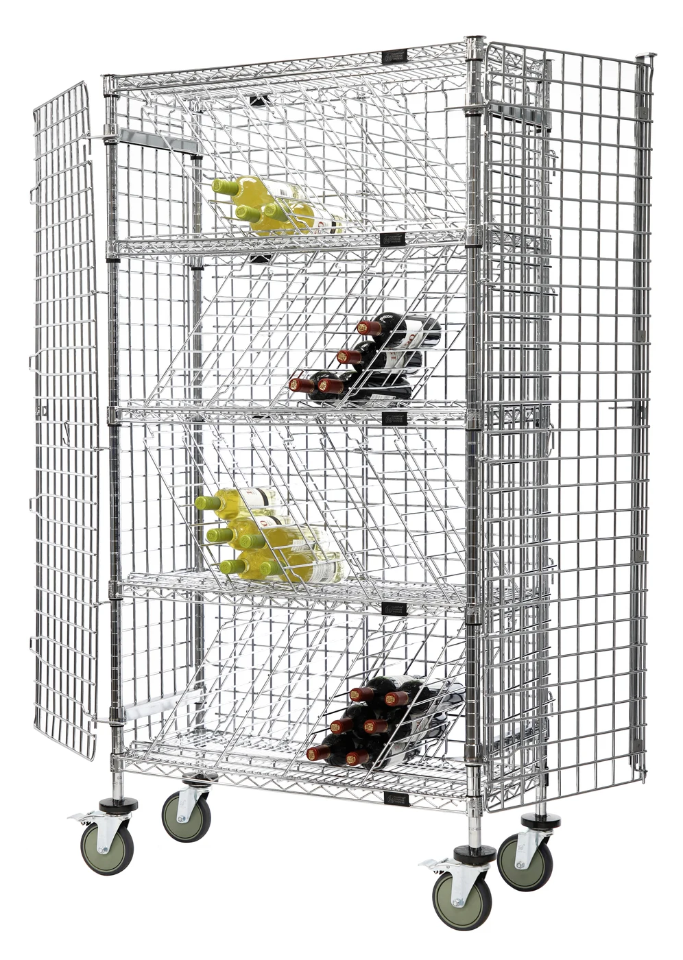 Quantum 1436-74BWSEC Stationary Bulk Wine Security Unit, 36"W x 14"D x 74"H, Chrome — in use