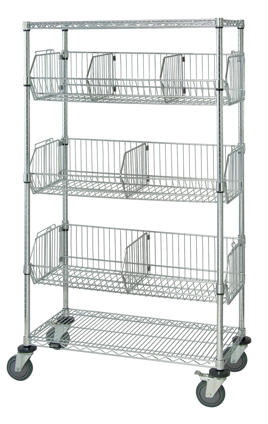 Quantum M2436BC6C Mobile Basket Unit, 36"W x 24"D x 69"H, 110 lb capacity, Chrome