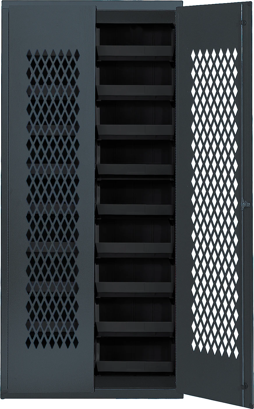 Quantum MESH-250BK Heavy-duty Specialty Bin Cabinets, 36"W x 18"D x 78"H, Gray