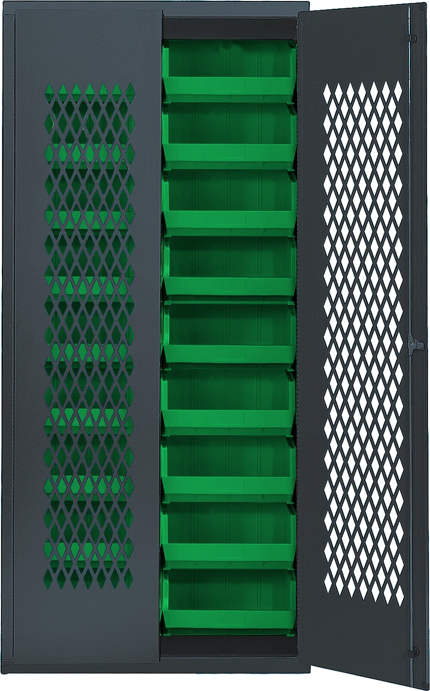 Quantum MESH-250GN Heavy-duty Specialty Bin Cabinets, 36"W x 18"D x 78"H, Gray