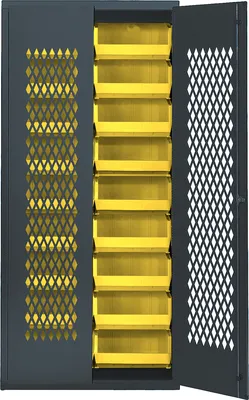 Quantum MESH-250YL Heavy-duty Specialty Bin Cabinets, 36"W x 18"D x 78"H, Gray