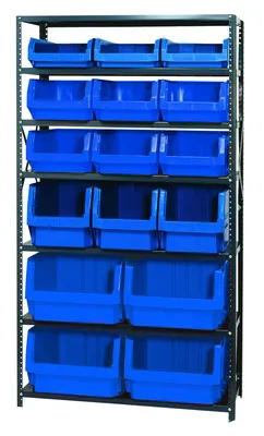 Quantum MSU-16-MIXBL Magnum Bin Steel Shelving, 42"W x 18"D x 75"H, 350 lb capacity, Gray