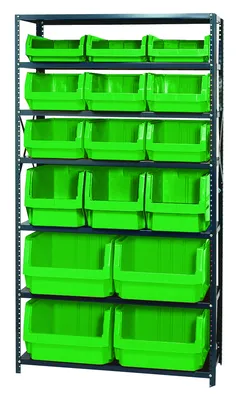 Quantum MSU-16-MIXGN Magnum Bin Steel Shelving, 42"W x 18"D x 75"H, 350 lb capacity, Gray