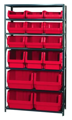 Quantum MSU-16-MIXRD Magnum Bin Steel Shelving, 42"W x 18"D x 75"H, 350 lb capacity, Gray