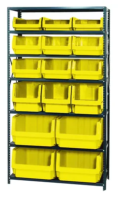 Quantum MSU-16-MIXYL Magnum Bin Steel Shelving, 42"W x 18"D x 75"H, 350 lb capacity, Gray