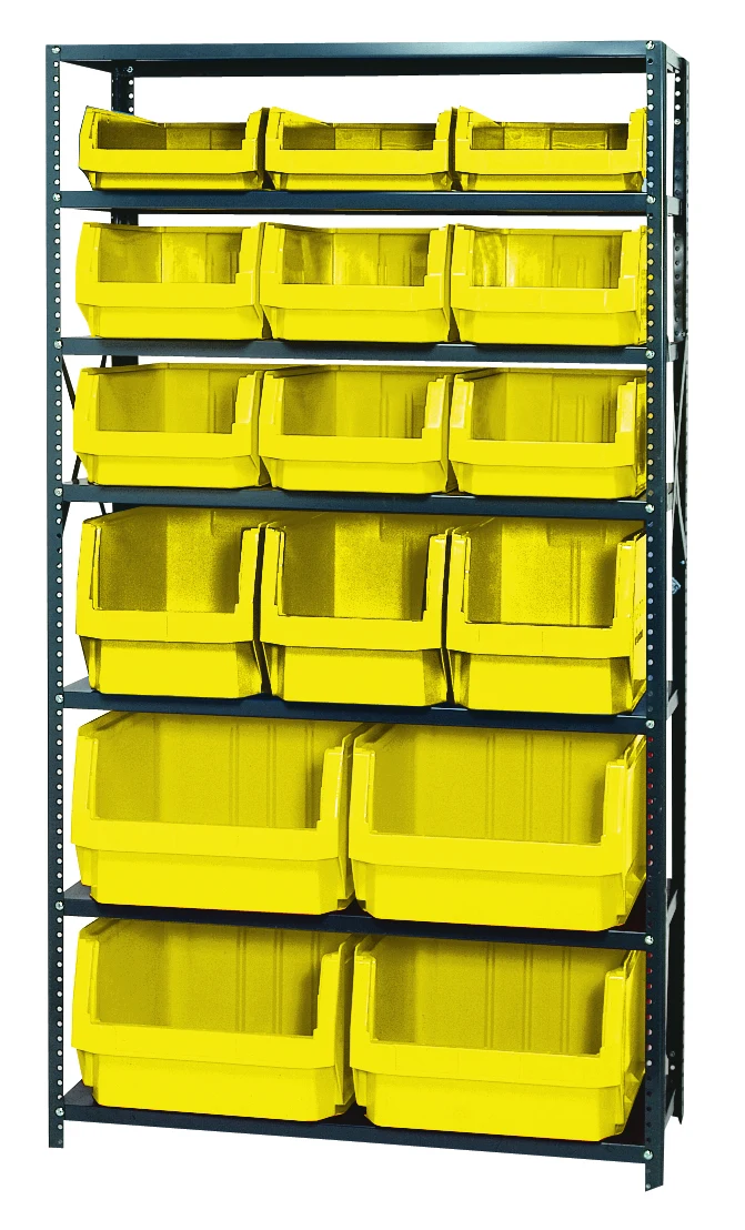Quantum MSU-16-MIXYL Magnum Bin Steel Shelving, 42"W x 18"D x 75"H, 350 lb capacity, Gray