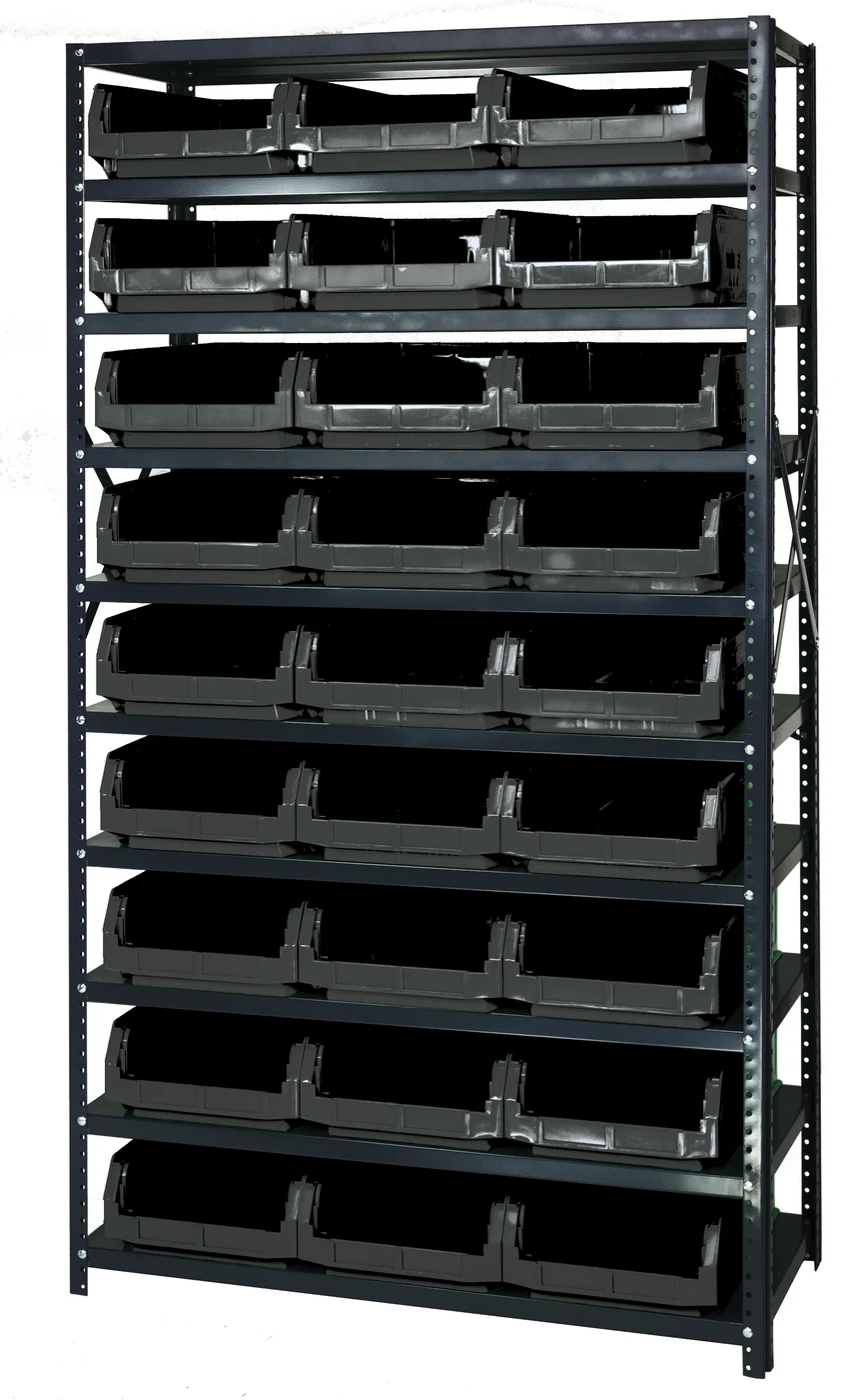 Quantum MSU-531BK Magnum Bin Steel Shelving, 42"W x 18"D x 75"H, 350 lb capacity, Gray