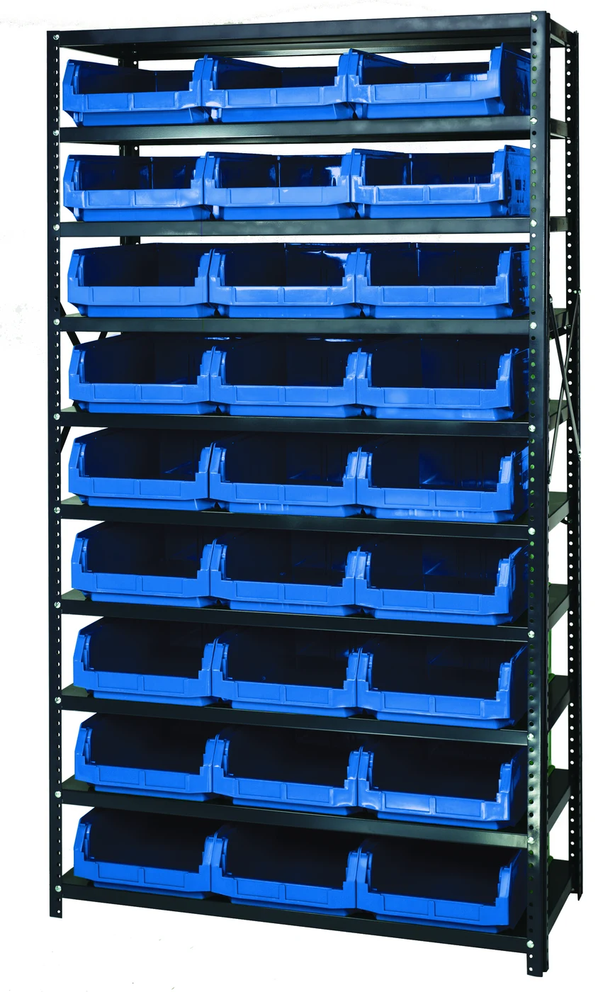 Quantum MSU-531BL Magnum Bin Steel Shelving, 42"W x 18"D x 75"H, 350 lb capacity, Gray