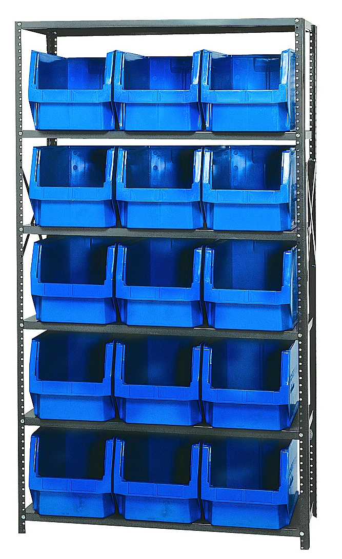 Quantum MSU-533BL Magnum Bin Steel Shelving, 42"W x 18"D x 75"H, 350 lb capacity, Gray