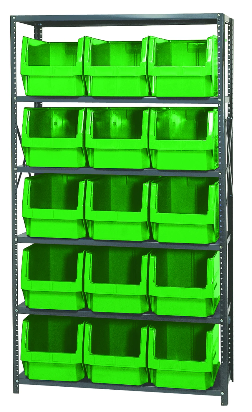 Quantum MSU-533GN Magnum Bin Steel Shelving, 42"W x 18"D x 75"H, 350 lb capacity, Gray