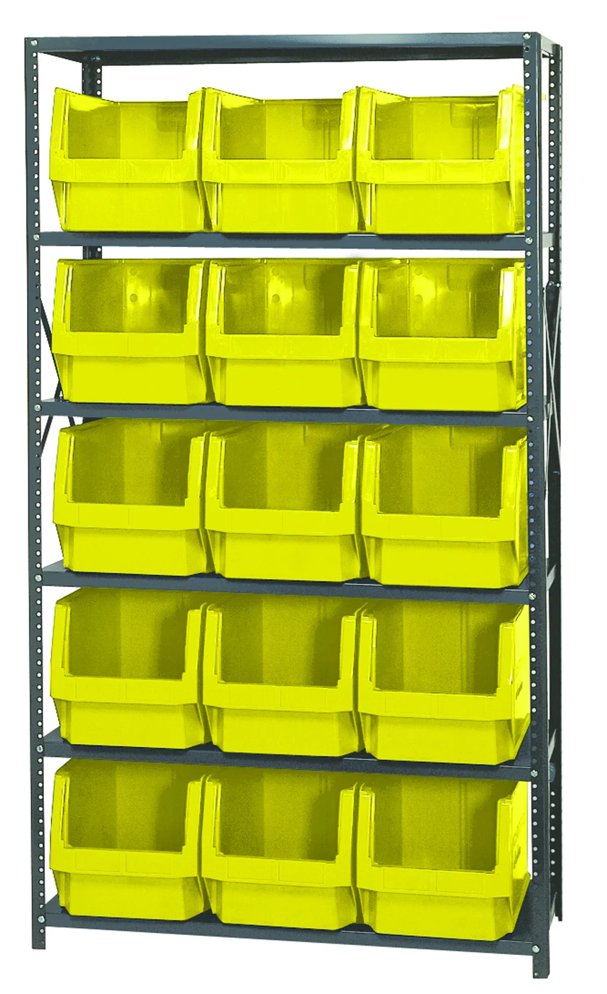 Quantum MSU-533YL Magnum Bin Steel Shelving, 42"W x 18"D x 75"H, 350 lb capacity, Gray