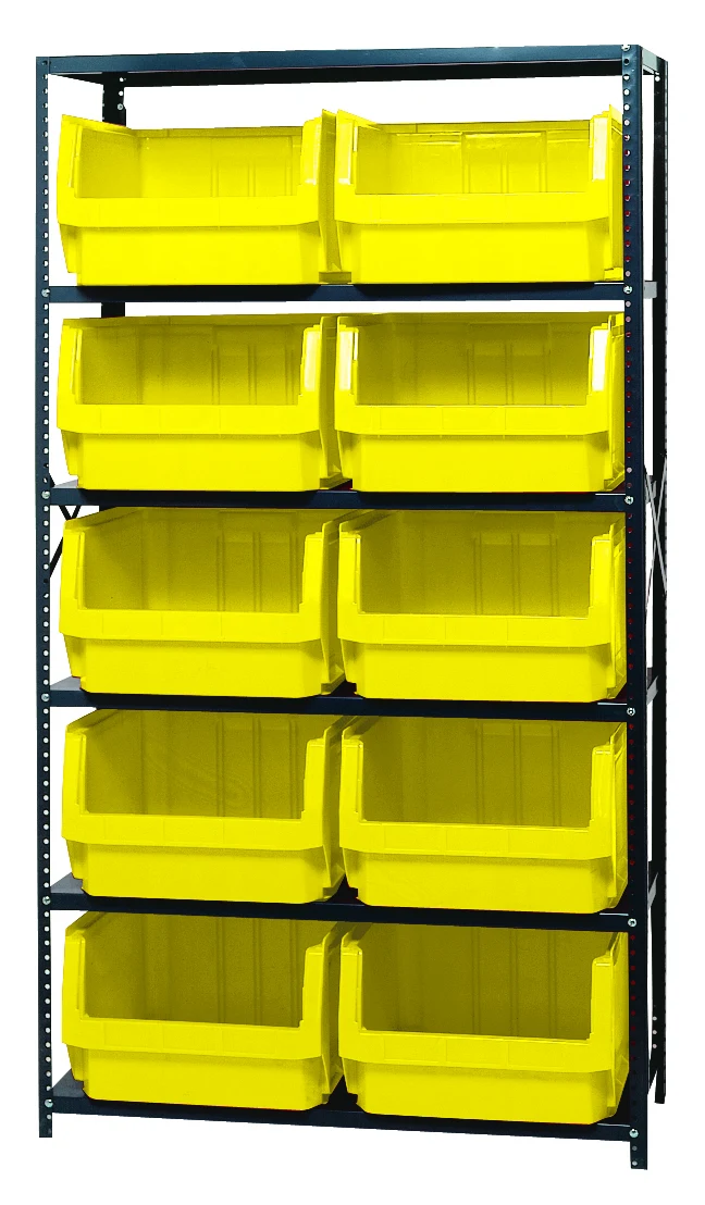 Quantum MSU-543YL Magnum Bin Steel Shelving, 42"W x 18"D x 75"H, 350 lb capacity, Gray