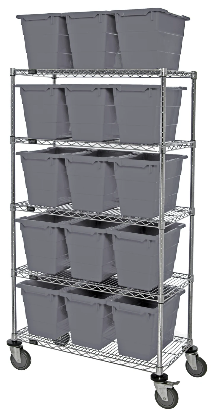 Quantum MWR5-1711-12WT Mobile Bin System Unit, 60"W x 18"D x 69"H, 800 lb capacity, Chrome