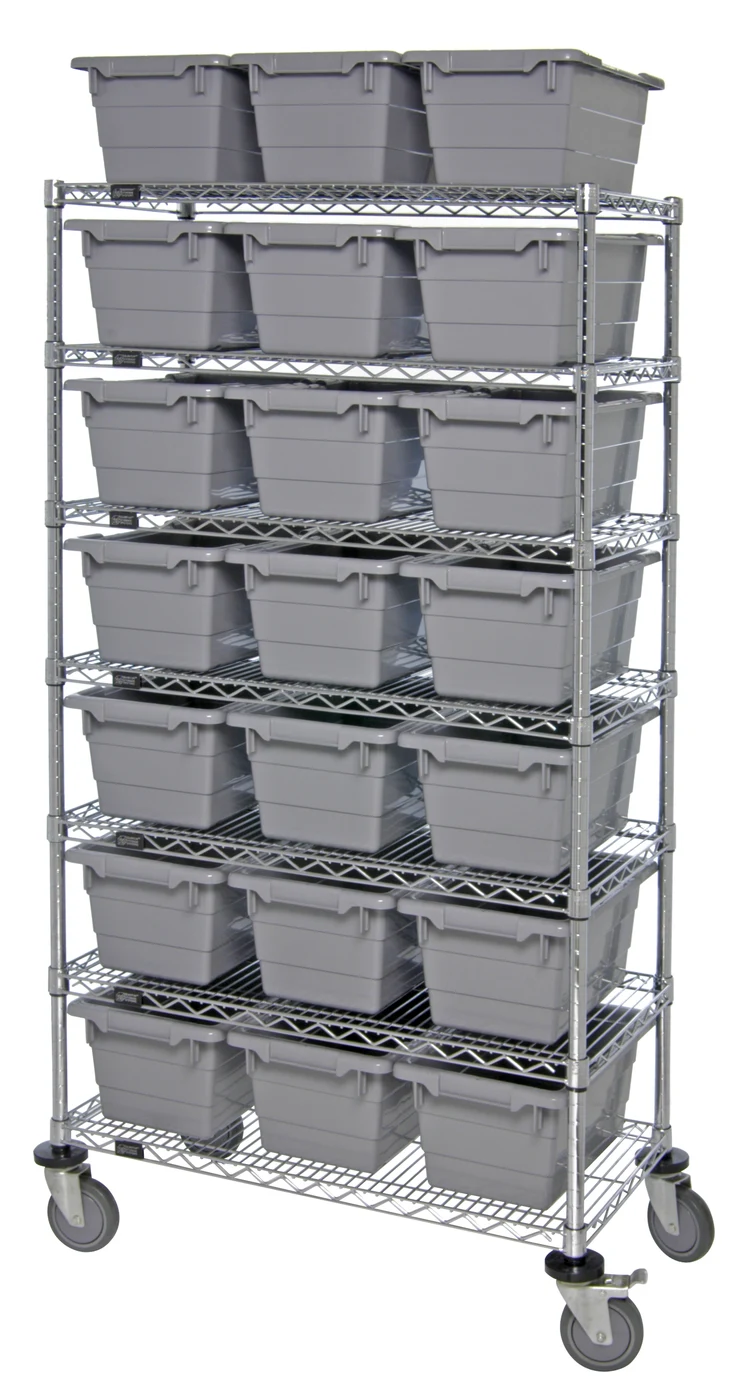 Quantum MWR7-1711-8WT Mobile Bin System Unit, 60"W x 18"D x 69"H, 800 lb capacity, Chrome
