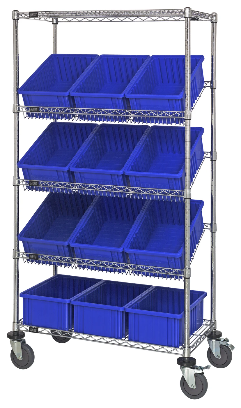 Quantum MWRS-5-92060BL Mobile Bin Systems Unit, 36"W x 18"D x 69"H, 400 lb capacity, Chrome