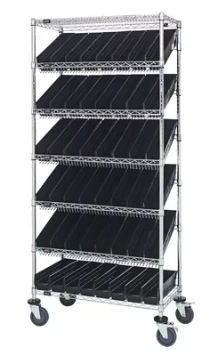 Quantum MWRS-7-103BK Mobile Bin Systems Unit, 36"L x 18"W x 80"H, 400 lb capacity, Chrome