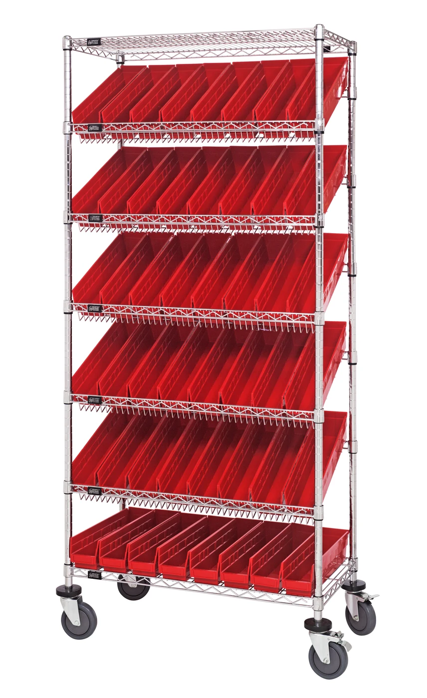 Quantum MWRS-7-103RD Mobile Bin Systems Unit, 36"L x 18"W x 80"H, 400 lb capacity, Chrome