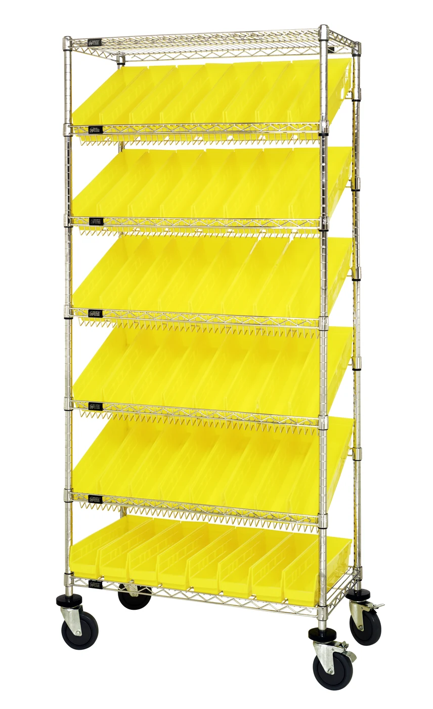 Quantum MWRS-7-103YL Mobile Bin Systems Unit, 36"L x 18"W x 80"H, 400 lb capacity, Chrome