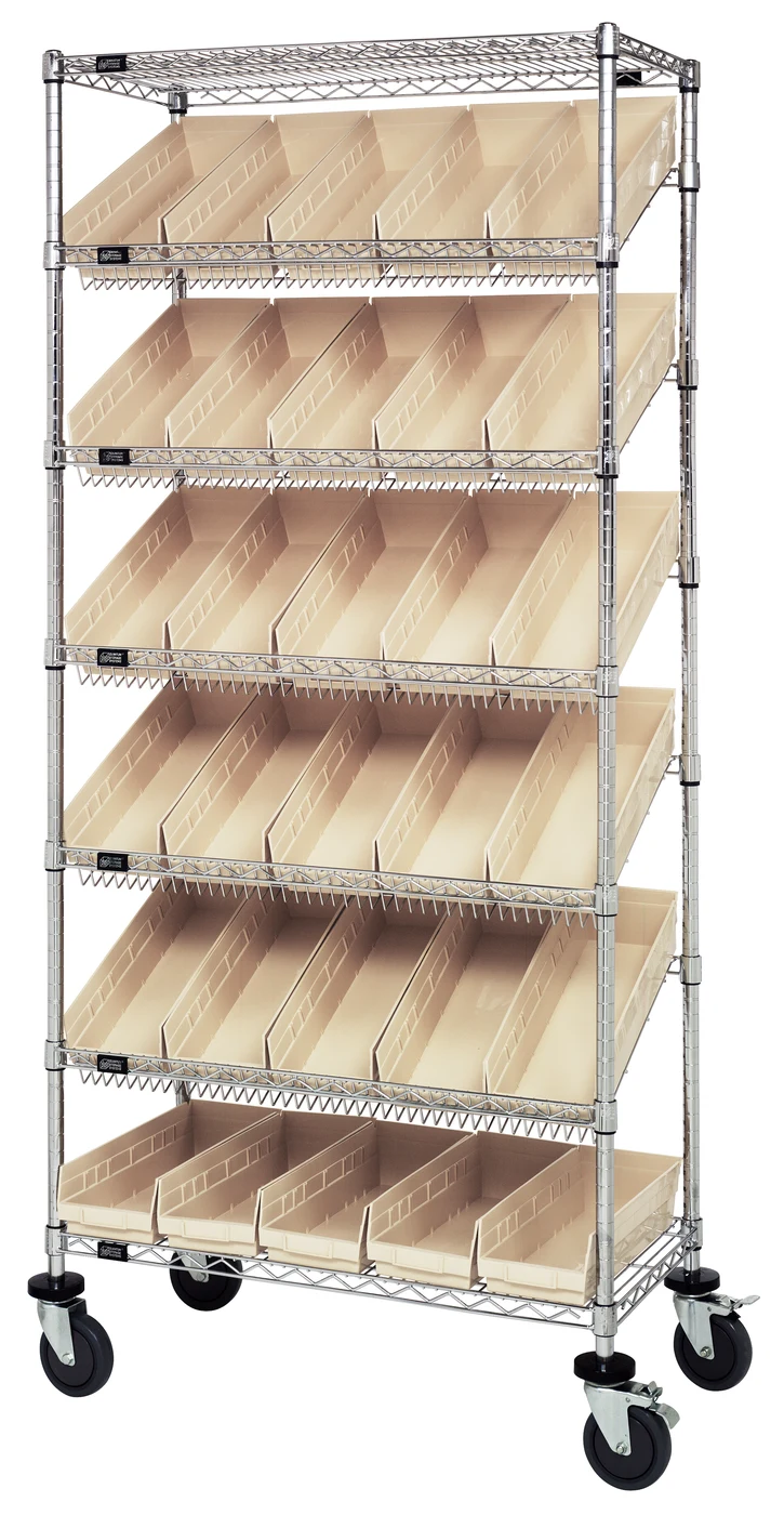 Quantum MWRS-7-104IV Mobile Bin Systems Unit, 36"L x 18"W x 80"H, 400 lb capacity, Chrome