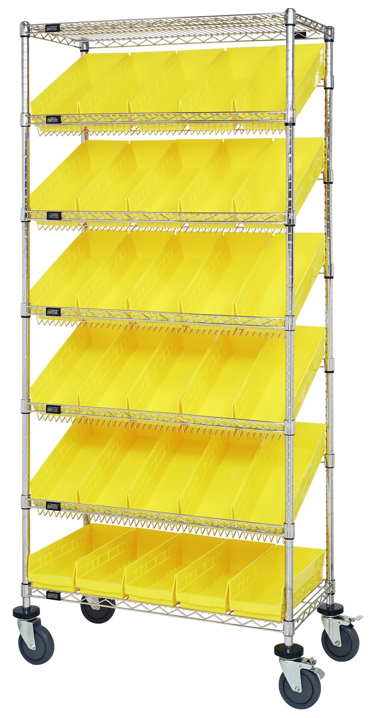 Quantum MWRS-7-104YL Mobile Bin Systems Unit, 36"L x 18"W x 80"H, 400 lb capacity, Chrome