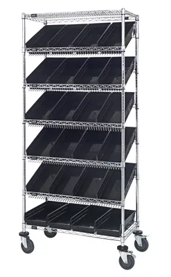 Quantum MWRS-7-108BK Mobile Bin Systems Unit, 36"L x 18"W x 80"H, 400 lb capacity, Chrome