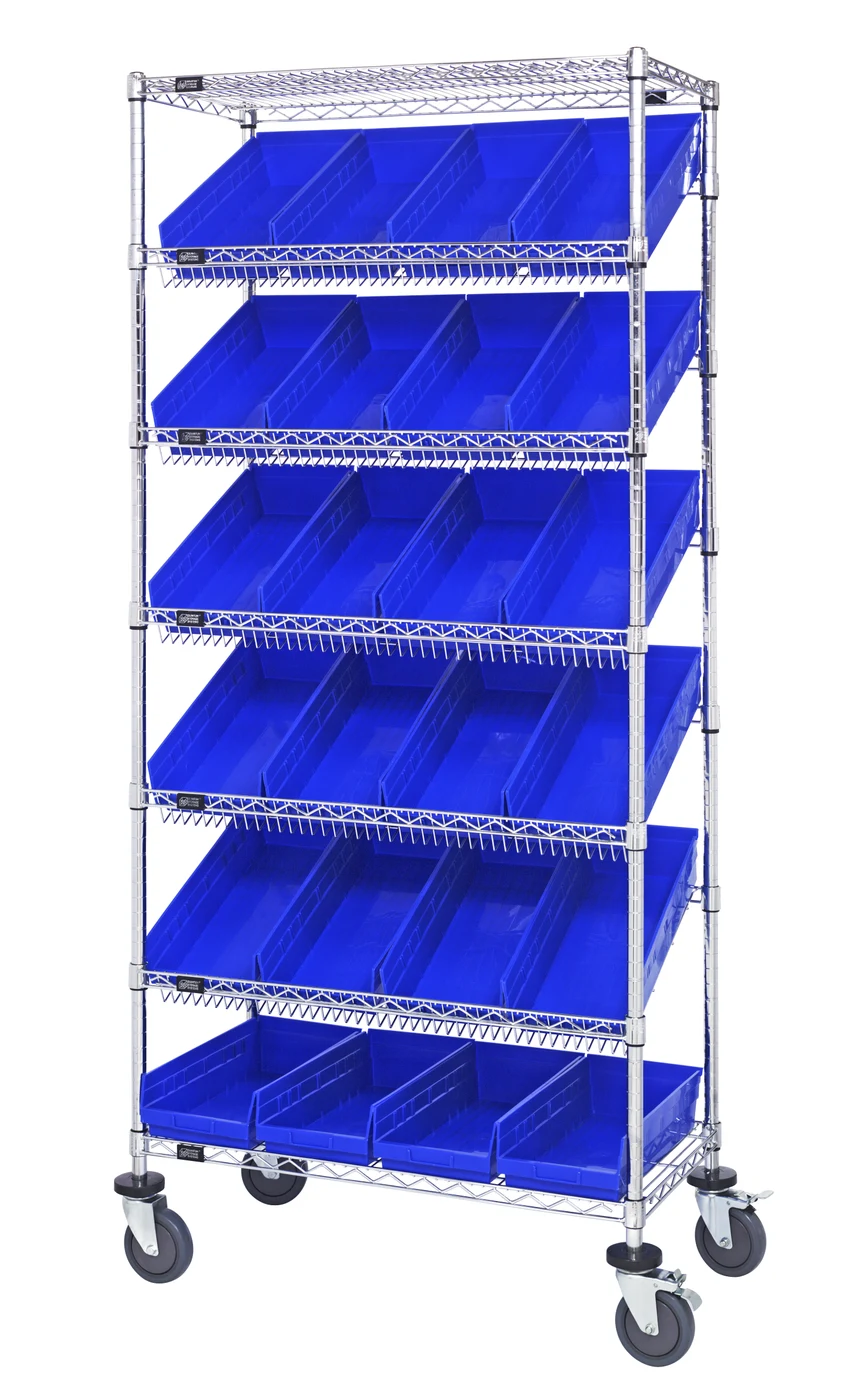 Quantum MWRS-7-108BL Mobile Bin Systems Unit, 36"L x 18"W x 80"H, 1200 lb capacity, Chrome