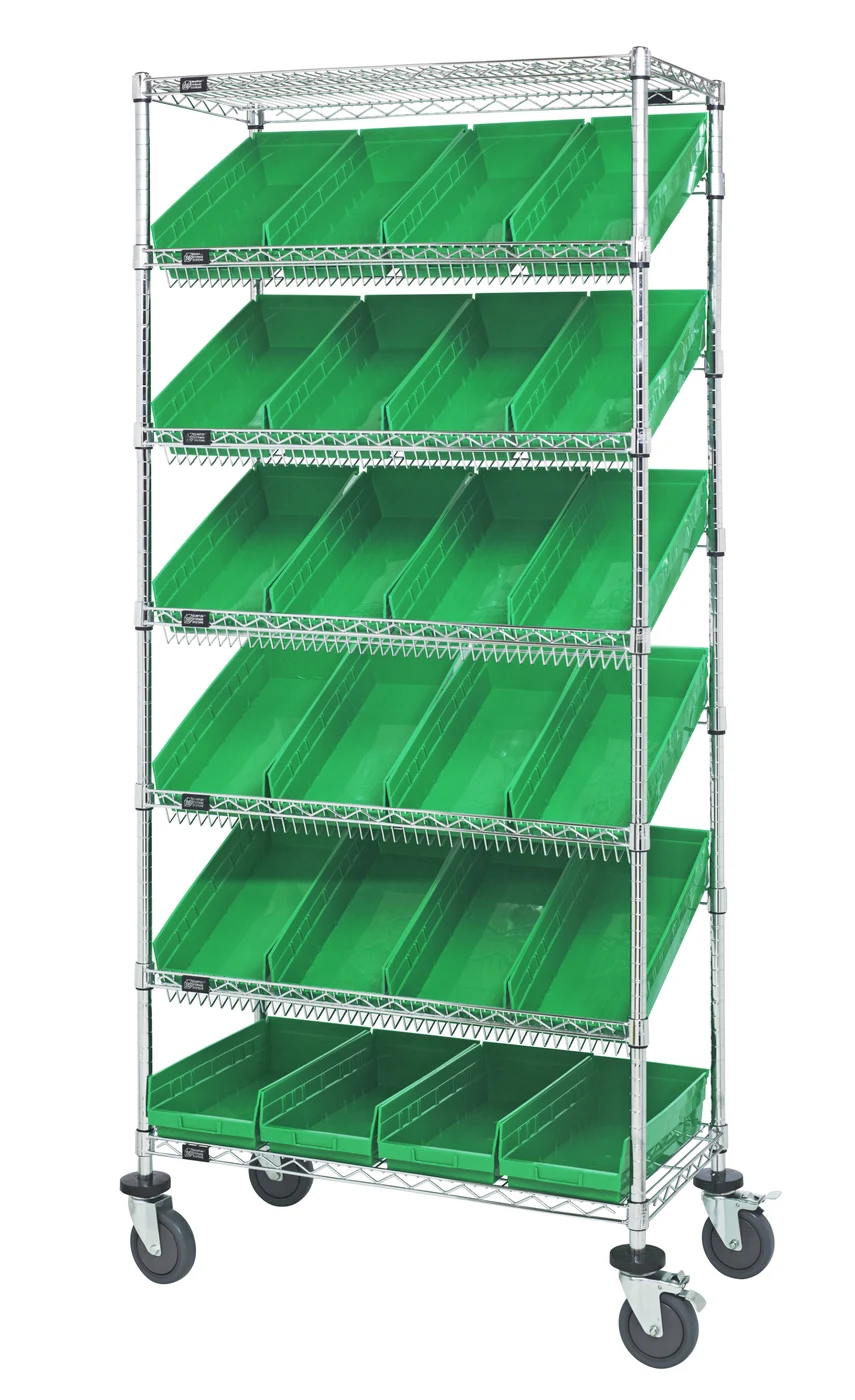 Quantum MWRS-7-108GN Mobile Bin Systems Unit, 36"L x 18"W x 80"H, 400 lb capacity, Chrome