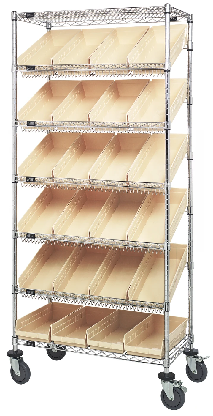 Quantum MWRS-7-108IV Mobile Bin Systems Unit, 36"L x 18"W x 80"H, 400 lb capacity, Chrome