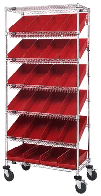 Quantum MWRS-7-108RD Mobile Bin Systems Unit, 36"L x 18"W x 80"H, 400 lb capacity, Chrome