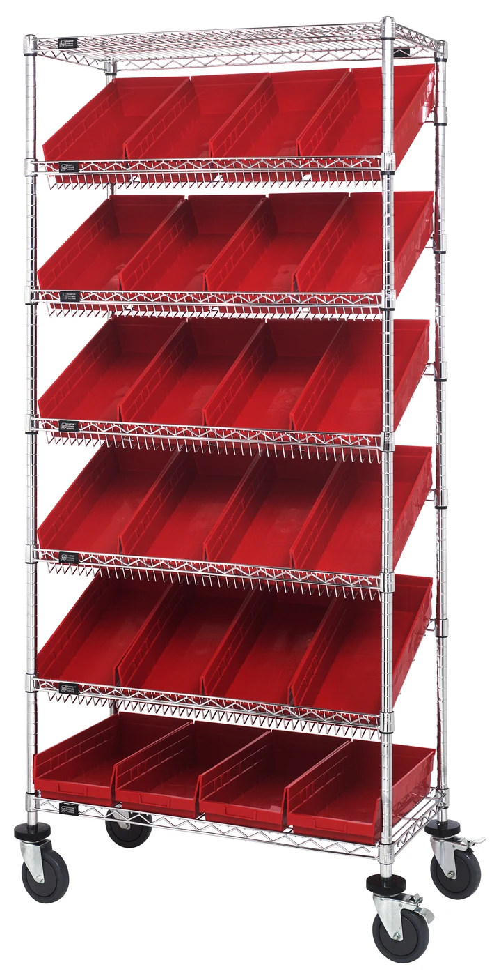 Quantum MWRS-7-108RD Mobile Bin Systems Unit, 36"L x 18"W x 80"H, 400 lb capacity, Chrome