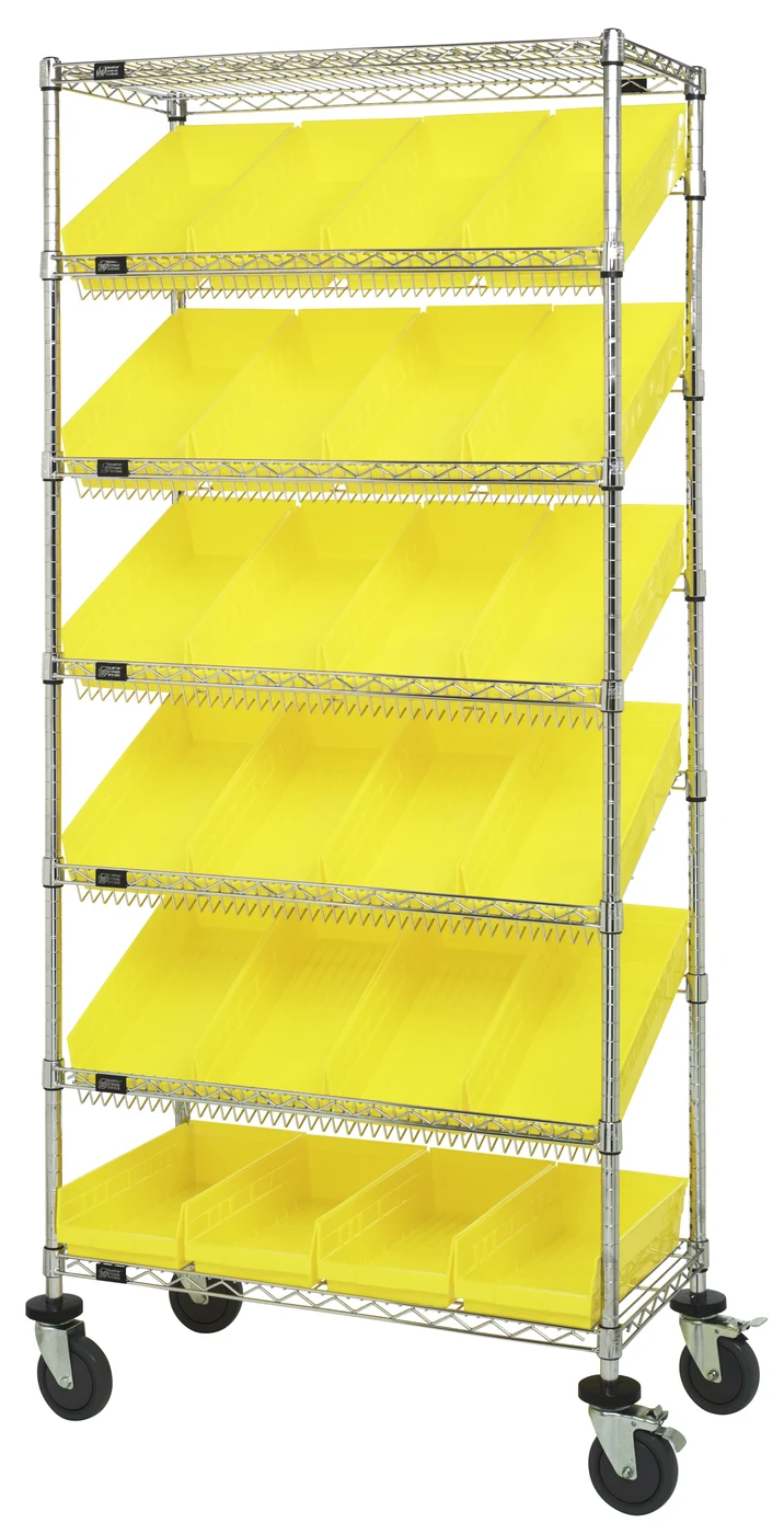 Quantum MWRS-7-108YL Mobile Bin Systems Unit, 36"L x 18"W x 80"H, 400 lb capacity, Chrome