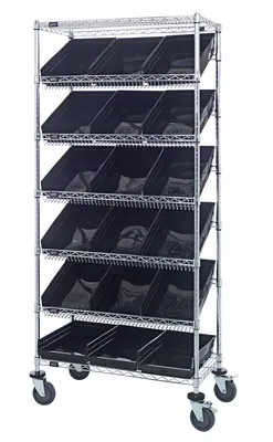 Quantum MWRS-7-110BK Mobile Bin Systems Unit, 36"L x 18"W x 80"H, 400 lb capacity, Chrome