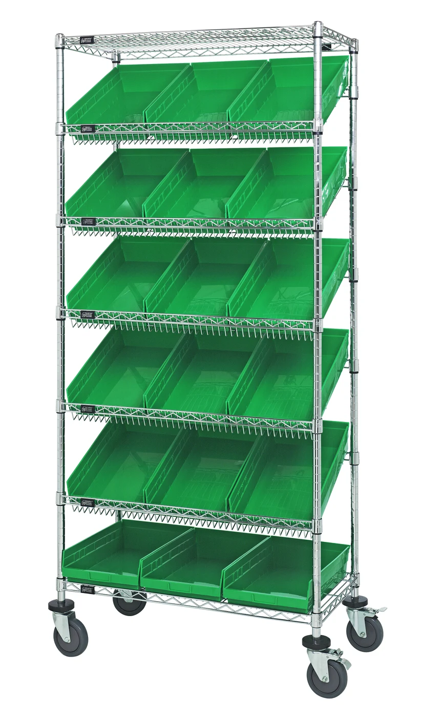 Quantum MWRS-7-110GN Mobile Bin Systems Unit, 36"L x 18"W x 80"H, 400 lb capacity, Chrome