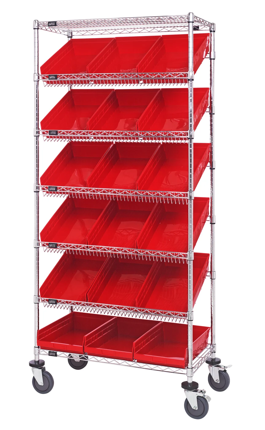 Quantum MWRS-7-110RD Mobile Bin Systems Unit, 36"L x 18"W x 80"H, 400 lb capacity, Chrome