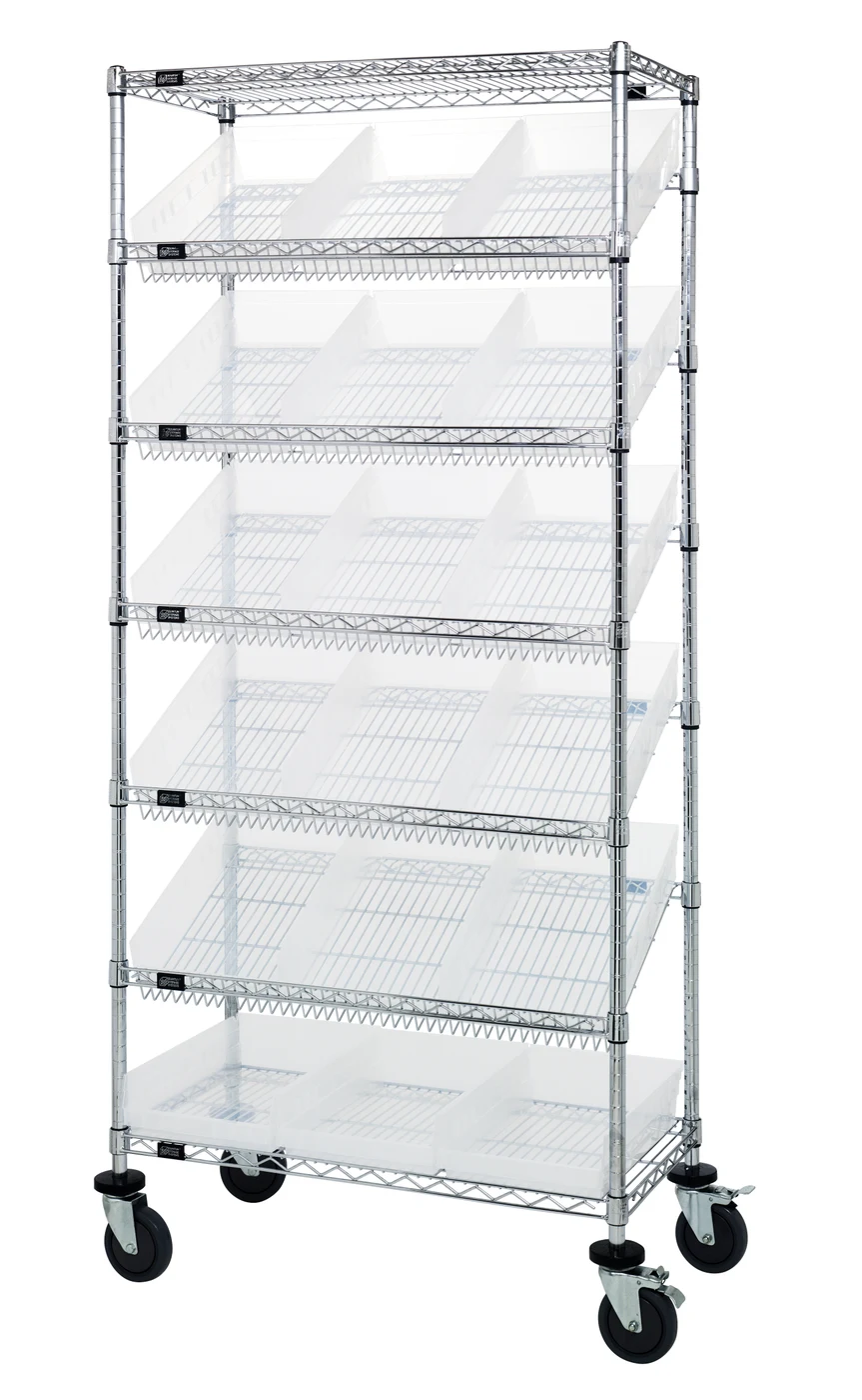 Quantum MWRS-7-110CL Mobile Bin Systems Unit, 36"W x 18"D x 80"H, 400 lb capacity, Chrome