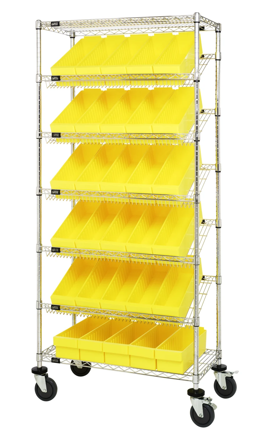 Quantum MWRS-7-602YL Mobile Bin Systems Unit, 36"L x 18"W x 80"H, 400 lb capacity, Chrome