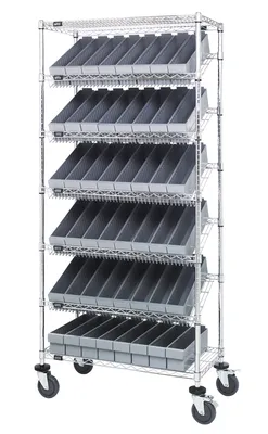 Quantum MWRS-7-604GY Mobile Bin Systems Unit, 36"L x 18"W x 80"H, 400 lb capacity, Chrome