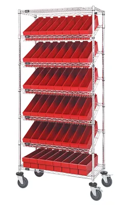 Quantum MWRS-7-604RD Mobile Bin Systems Unit, 36"L x 18"W x 80"H, 400 lb capacity, Chrome