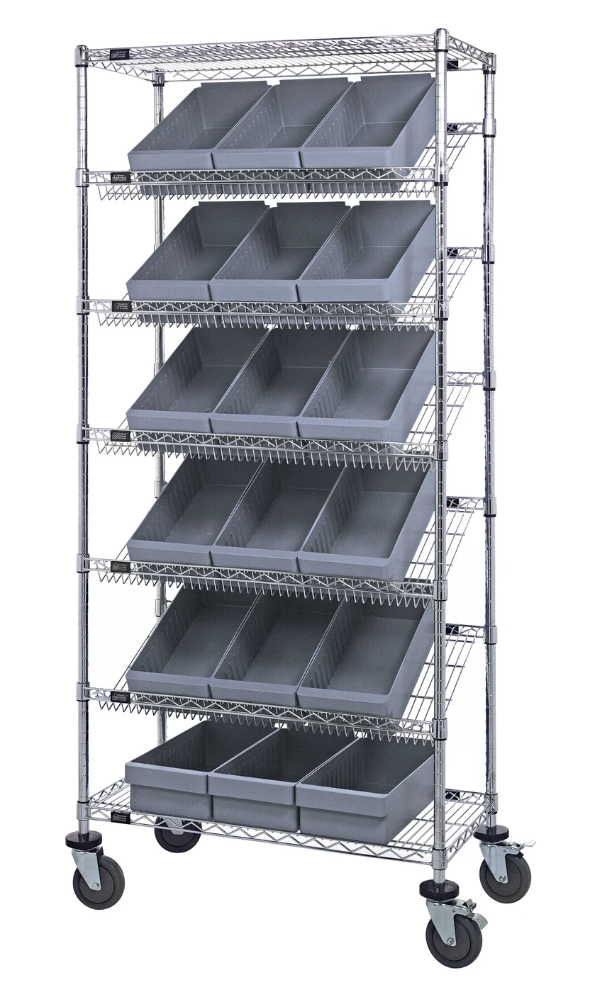 Quantum MWRS-7-606GY Mobile Bin Systems Unit, 36"L x 18"W x 80"H, 400 lb capacity, Chrome