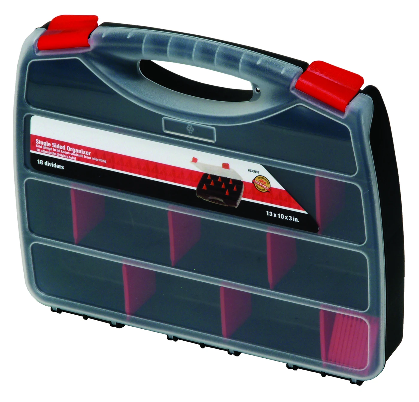 Quantum ORG80032 Single-Sided Organizer, 12-1/2"L x 10"W x 2-1/4"H, Black/Red/Clear, Pack of 6