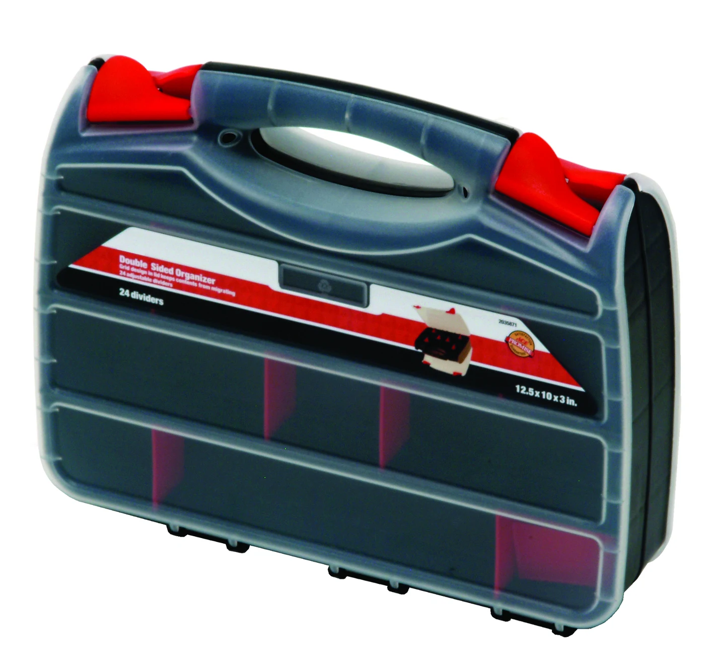 Quantum ORG80322CS Double-Sided Organizer, 12-1/4"L x 10-1/4"W x 3"H, Black/Red/Clear, Case of 5