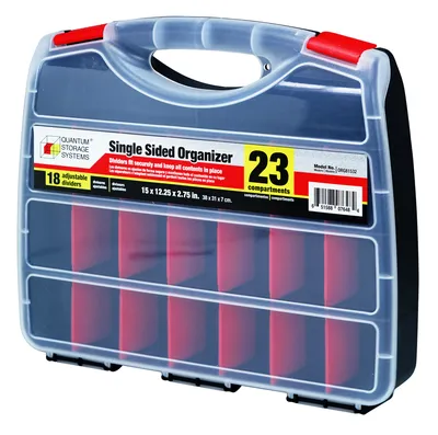 Quantum ORG81532 Single-Sided Organizer, 15"L x 12-1/4"W x 2-3/4"H, Black/Red/Clear, Pack of 6