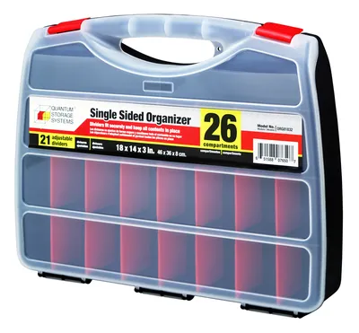 Quantum ORG81832 Single-Sided Organizer, 18"L x 14"W x 3"H, Black/Red/Clear, Pack of 4