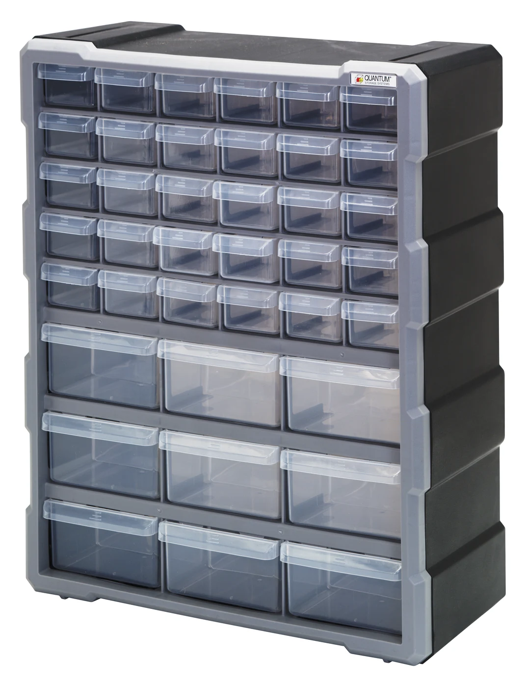 Quantum PDC-39BK Plastic Drawer Cabinet, 6-1/4"L x 15"W x 18-3/4"H, Black/Gray